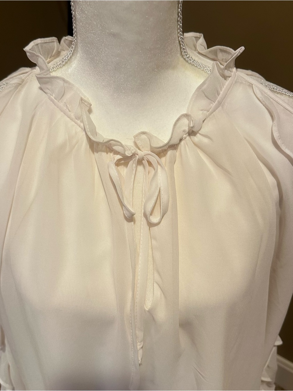 1. State Cream Ruffle Tie-Neck Chemise Top